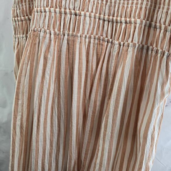By Anthropologie Dress Womens 1X Pink White Stripe Smocked Midi Flutter - Picture 9 of 12